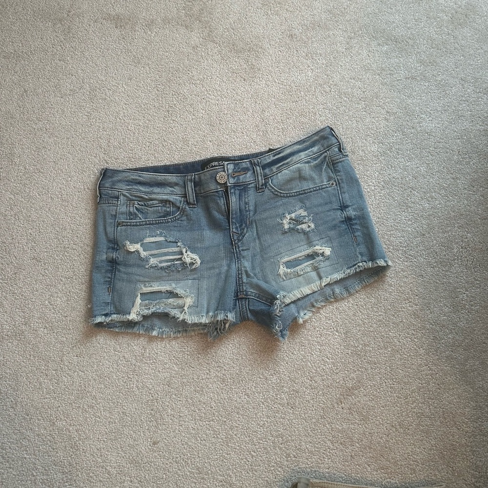 Low Rise Distressed Denim Shorts